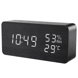Ankilo Wooden Digital Alarm Clock, Cube LED Light Clock, Smart Voice Controlled, Display Date Temperature & Humidity for Home, Kitchen, Bedroom