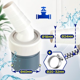Washing Machine Drain Adapter and for the Dishwasher Connection Drain for Hose with Inlet Diameter 18-24 mm and Outlet 40 mm with 1 Hose Clamp Diameter 20-32 mm MONTERAL