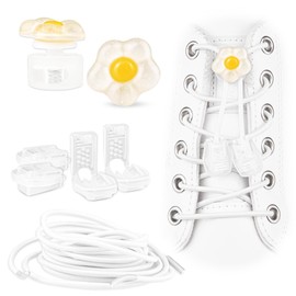 SULPO 2-in-1 Set Shoe Charms with White Elastic Shoelaces without Tying - Laces Decoration - Laces Pendant for Children and Adults - Shoe Laces Clips, White Daisies