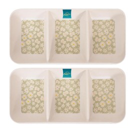 YöL Pack of 2 3 Section Snack Tray Daisy Print Melamine Summer Dining Outdoor Picnic BBQ Green Floral Trendy Tableware Reusable Plastic Dips