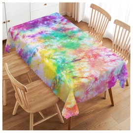 Walmsco Tablecloth Colorful Tie Dye Decor For Dining Room Kitchen Rectangular Table Cover 132 * 178cm