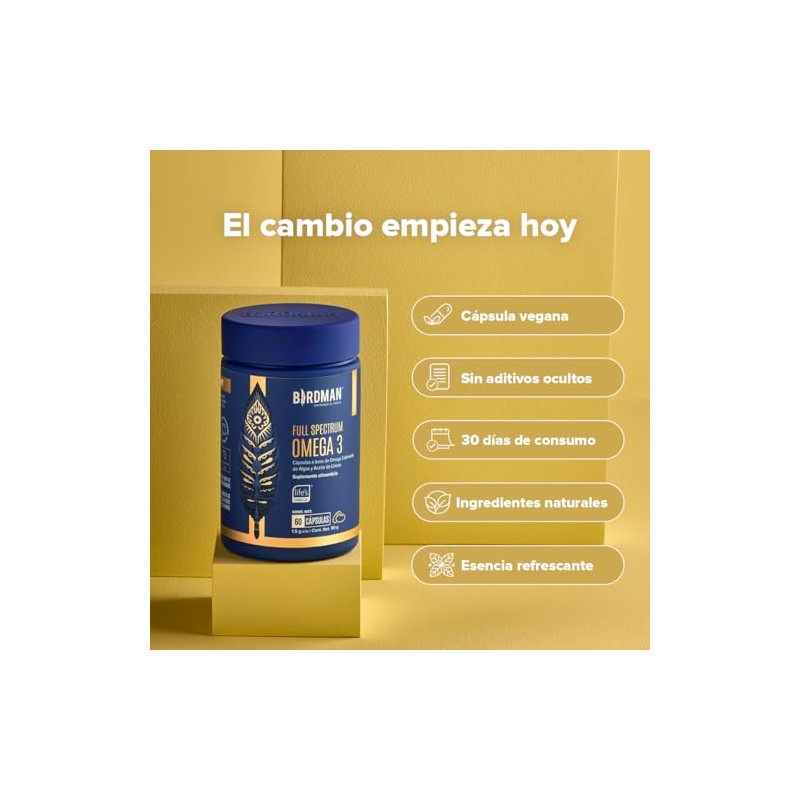 Birdman Full Spectrum Omega Vegano Algas Aceite Linaza 100 Vegetal