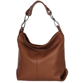 AmbraModa GL033 Women's Genuine Leather Handbag Shoulder Bag - Brown -