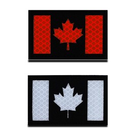 2 Pcs Reflective Canada Canadian Maple Leaf CA Patch Infrared IR National Morale Badge Tactical Military Army Uniform Fastener Emblem for Backpack Hat Jacket Vest Biker Travel (CA)