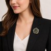 JDONL Black Camellia Flower Brooch Enamel Crystal Floral Lapel Pin