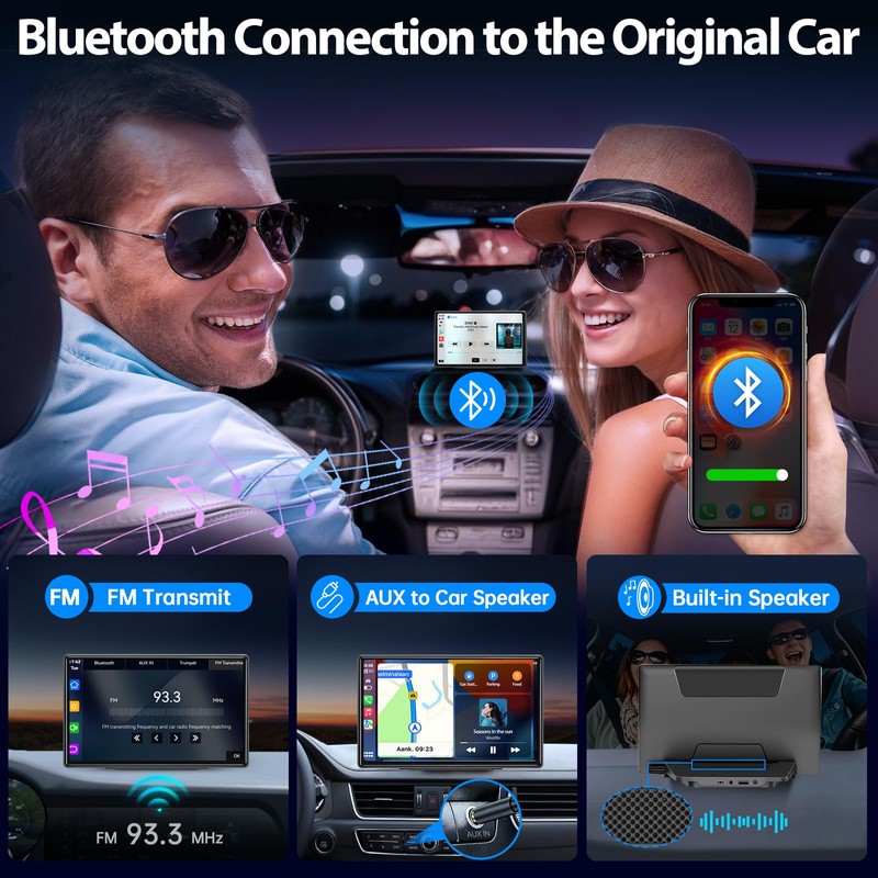 Eoyaa Wireless CarPlay Screen for Car - Portable Dash 9"