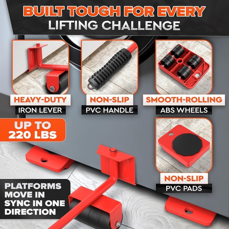 Furniture Lifter Tool & Furniture Moving Sliders Set 360° Rotating
