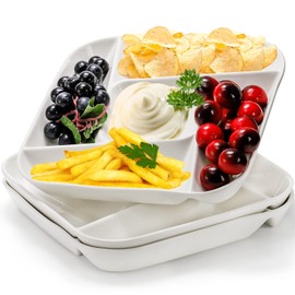 DEAYOU 3 Pack Ceramic Chip and Dip Serving Tray, Porcelain Divided Serving Platter, 10" Decorative Sectional Appetizer Plate, 5-Compartment Stoneware Relish Fruit Dish for Veggie, Snack, Entertaining