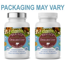 Perfect Supplements – Desiccated Beef Liver Capsules Grass Fed Supplement -Natural Source of Protein, Iron, Vitamins A & B- Boosts Energy and Immunity - No Chemicals No Dairy and Hormone Free