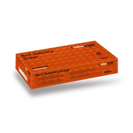 Nitrile Industrial Gloves - Diamond Texture for Better Grip, Non Sterile, Hypoallergenic, Ambidextrous, Multipurpose, Disposable, Bulk Pack, 8.5g Thickness, Small, Orange, Pack of 50 - Industrade