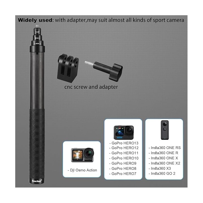 1.2 m Invisible Carbon Fiber Selfie Stick for insta360 x4