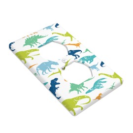 Moslion Colorful Dinosaur Wall Plate Covers Green Blue Wildlife Animal Dino Watercolor 1-Gang Outlet Cover Switch Plug Duplex Home Decorative Office