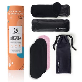 Pandabelle Hot & Cold Reusable Perineal Cold Pack with 4 Washable Cotton Sleeves & Carry Bag for Postpartum Perineal Pain, Hemorrhoids, C-Section Scar, Breastfeeding, Post-Waxing Hair Removal & More