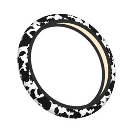 GEHGXF Black and White Cow Fur Print Steering Wheel Covers, Breathable Anti-Slip Sweat Absorption Universal 15 Inch Car Wheel Cover Accessories for Men Women Fit for Sedans,Suvs,Cars,Trucks