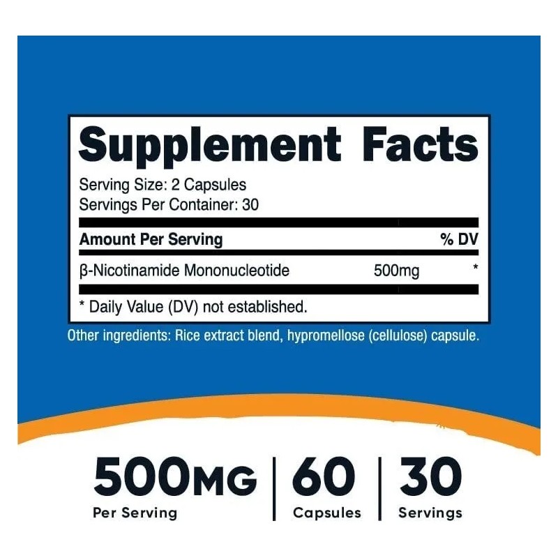 Suplemento Nmn 500mg, Antienvejecimiento,aumenta Niveles Nad Sin Sabor