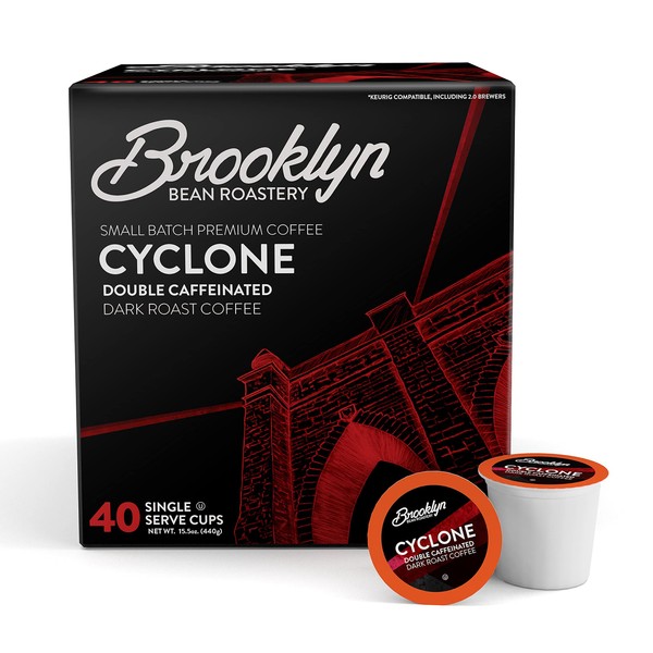 Brooklyn Beans Cyclone Double Caffeinated Coffee Pods, Compatible with 2.0 K-Cup Brewers, 40 Count