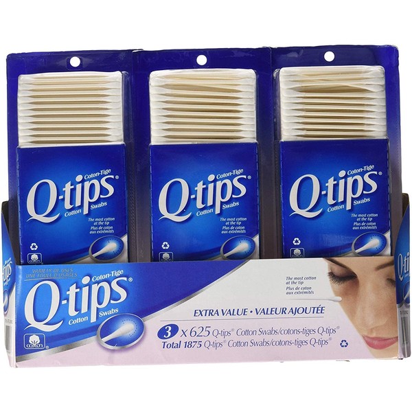 3 x Q-tips Cotton Swabs, 625 ct