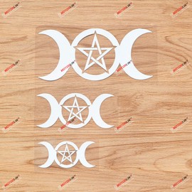 Wicca Pagan Witch Triple Moon Vinyl Decal Sticker - 3 Pack White, 3 Inches, 4 Inches, 6 Inches - No Background for Car Boat Laptop Cup Phone