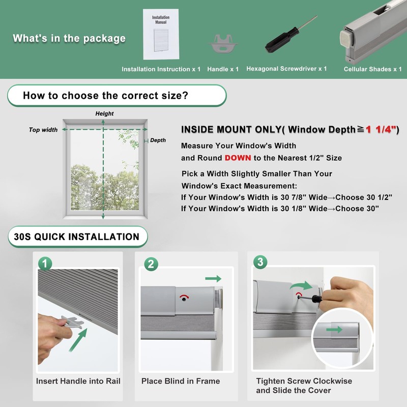 Tonature No Drill Cellular Shades for Indoor Windows, Thermal Insulating