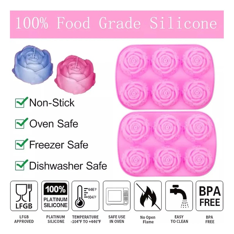 Molde De Silicón Flores Rosas 6 Cavidades Jabones Repostería