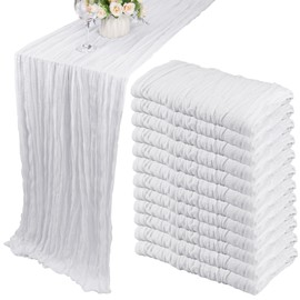 12 Pack Boho Gauze Table Runner - 35x72 Inch Rustic Cheese Cloth Long Table Runner for Wedding, Bridal Shower, Birthday Party Decor (White)