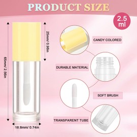 2.5ml 12 PCS Empty Lip Gloss Tubes with Wand Lip Gloss Containers Cute 0.08oz Clear Refillable Lipgloss Making Supplies Kit for DIY Makeup+ 2pcs Syringes (Yellow)