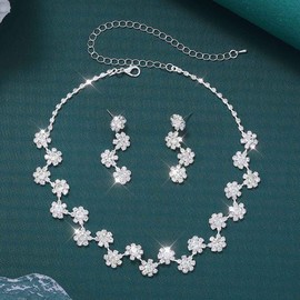 Unicra Silver Rhinestone Bridal Wedding Jewelry Set Crystal Necklace Earrings Sets Formal Costume Jewelry for Women and Brides (Silver)