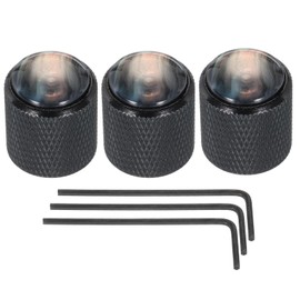 MECCANIXITY Guitar Bass Dome Knobs Black Shell Top 6mm Black Metal Volume Tone Control for Electric Guitar Bass with Inner Hexagon Spanner Pack of 3