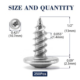 #8 x 1/2" Wood Screw 250Pcs 410 Stainless Steel Standard Thread Truss Head Fast Self Tapping by SG TZH
