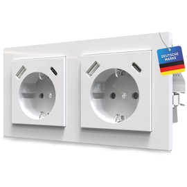 Double Socket Quick Charger USB-C USB-A PD 3.0 QC Child Lock Standard Flush-Mounted Wall with GIRA Jung Merten Busch Jaeger Pure White Alpine White Smartphone Tablet Power Delivery Quick Charge