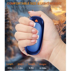 Tydse Hand Warmers Rechargeable with 10000mAh Charging Case, 2000mAh Portable Hand Warmers 2 Pack, Reusable Electric Pocket Heater for Hunting, Camping Gear, Outdoors, Gifts for Christmas - Blue