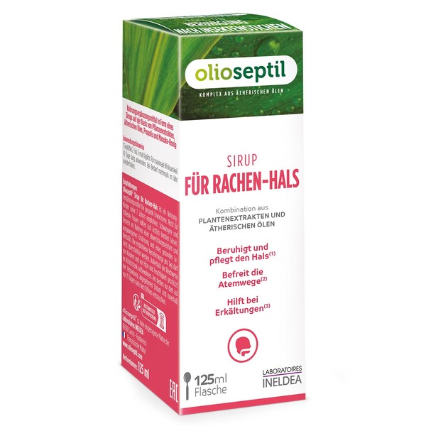 OLIOSEPTIL – Sirup für Rachen-Hals – Kombination aus Pflanzenextrakten und ätherischen Ölen – Beruhigt die Atemwege – Hilft bei Erkältungen – 125 ml