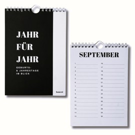 Homent Birthday Calendar A5 for Entering Birthdays & Anniversaries, Perpetual & Year-Independent Wall Calendar in Black and White Design