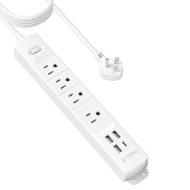 TROND Surge Protector Power Strip with USB, Ultra Thin Flat Plug 15ft Long Extension Cord 1625W, 3 USB A & 1 Type C, 4 AC Outlets 1440J Surge Protection for Wall Mount for Home Office Dorm Room, White