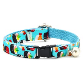 Cat Collar, Sushi Foodie, Safety Breakaway Blue Cat Collars, Cute Cat Outfits, XX-Small