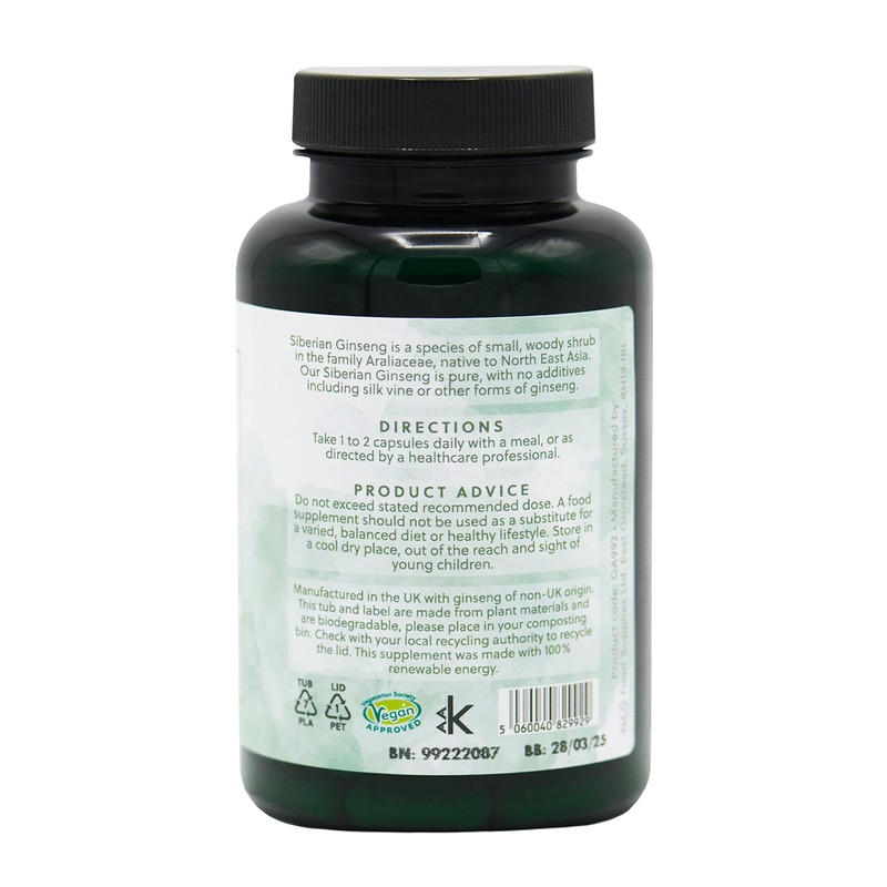 Siberian Ginseng Capsules | 400mg Ginseng per Capsule | 120