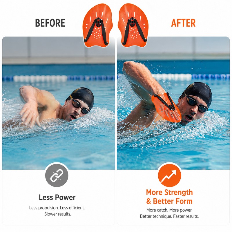 Swim Training Hand Paddles for Adults – Adjustable Silicone Strap