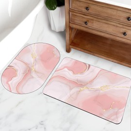 TOMWISH Luxury Bathroom Rug Mat 24x16 Rubber Backing Quick Dry Absorbent Bath Mat 2 Piece Bath Rugs Non-Slip Bath Mat for Bathroom Floor Bathtub Fit Under Door Pink