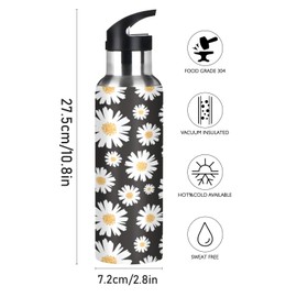 Xigua 600mL (22oz) Ascent Water Bottle with Leak Proof Straw Lid,Vintage Fresh Daisy Stainless Steel Vacuum Portable Insulation Cup Sports Travel and Coffee Cup