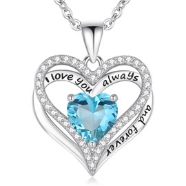 S925 Sterling Silver Necklace for Women, Birthday Necklaces Gifts for Wife Girlfriend, Wedding Anniversary Jewelry 18K White Gold Filled, Unique Love Gift for Her, March