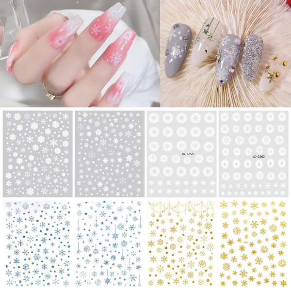 Chisafly Nail Stickers, Snowflakes, Silver, Nail Stickers, Winter, Snowflakes, White,