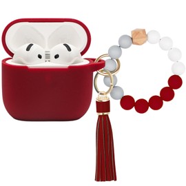 PowerDriver for AirPods 4 Case,Compatible with AirPods 4th Generation Case (2024), Soft Silicone Wireless Charging Protective Case Cover with Bracelet Keychain for Men and Women (Burgundy)