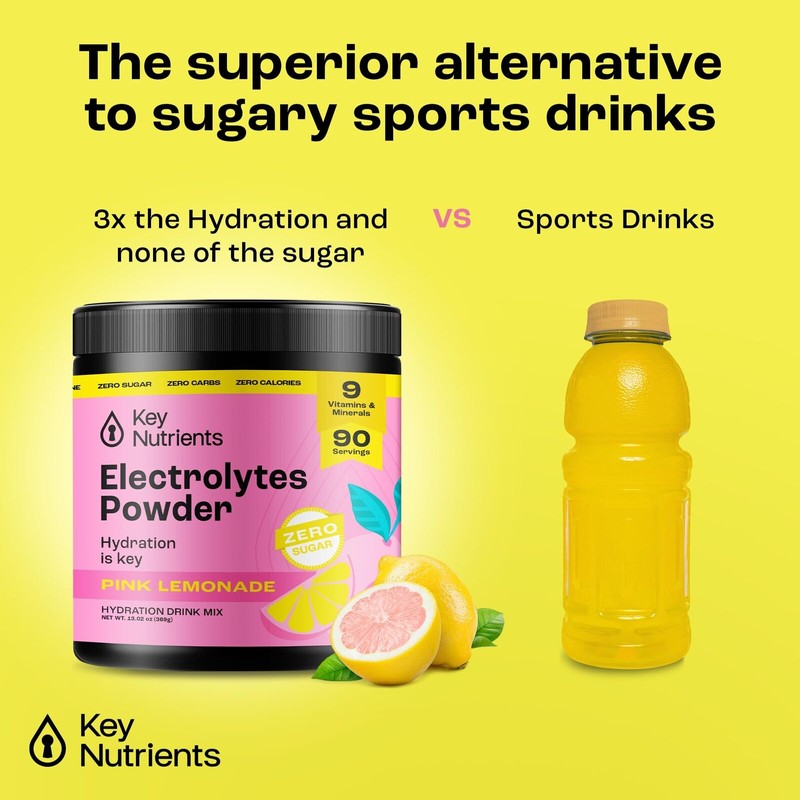 KEY NUTRIENTS Pink Lemonade Electrolyte Powder 90 Servings No Sugar