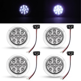 TMH 4 Inch 4 Pcs White 12 LED F3 Piranha Round Indicator Tail Lights Reverse for Caravan Cabin Bus Trailer Tow Dump ATV Heavy Duty Truck with Chrome Bezel 12V DC GAC12