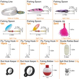 95Pcs Fishing Accessories Kit Including Fishing Line Jig Head Hook Spoon Spinner Bait Fishing Float Bobbers Split Shot Sinkers for Bass Crappies Trout