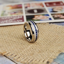 Men's Titanium Wedding Band Engagement Ring W/Blue Simulated Sapphire Cubic Zirconia Princess CZ 8