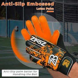ZABZ Goalie Gloves Youth Goalkeeper Gloves Kids Football Gloves Soccer Gloves for Kids with Extra Grip Palm & Wrist Protection Guantes de Portero (Orange, 4)