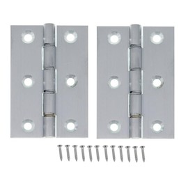 Satin Chrome 76x51mm Double Phosphor Bronze Washered Hinges, Solid Brass, Supplied with Screws - Set of 2