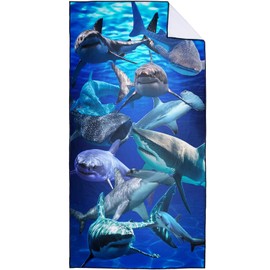 XSMEI Shark Collage Beach Towel for Animal Lovers, Soft Lightweight Sand Free Quick Dry Microfiber Towels, Extra Large 36" x 72"