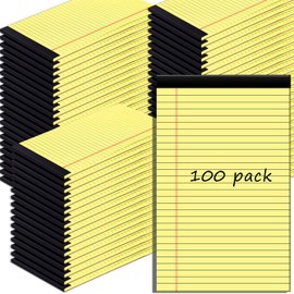 Gueevin 100 Pcs Legal Pads 5x8 Inch Note Pads Lined Small Notepads Bulk Wide Ruled Writing Paper 5 x 8 Mini Notebook for School, College, Office, Classroom Supplies, 40 Sheets (Yellow)